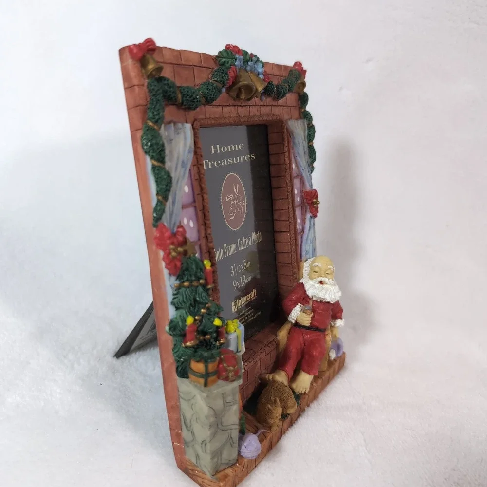 Vintage 3D Resin Santa Frame~ Home Tresures~ 3.5x5 Intercraft Christmas Tree Cat